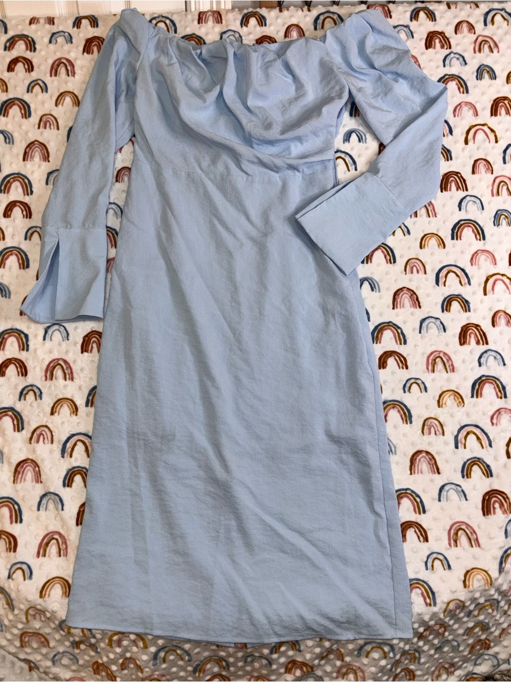 Future Collective by Reese B.Soft Blue Off-Shoulder Dress with Long Sleeves